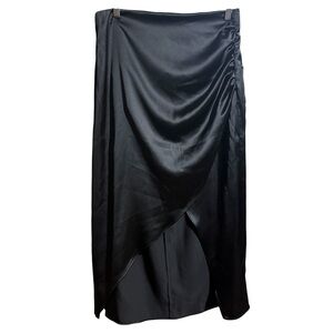 ZARA Satin Wrap Black Midi Skirt